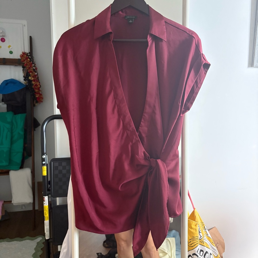 Ann Taylor Deep Red wrap Blouse